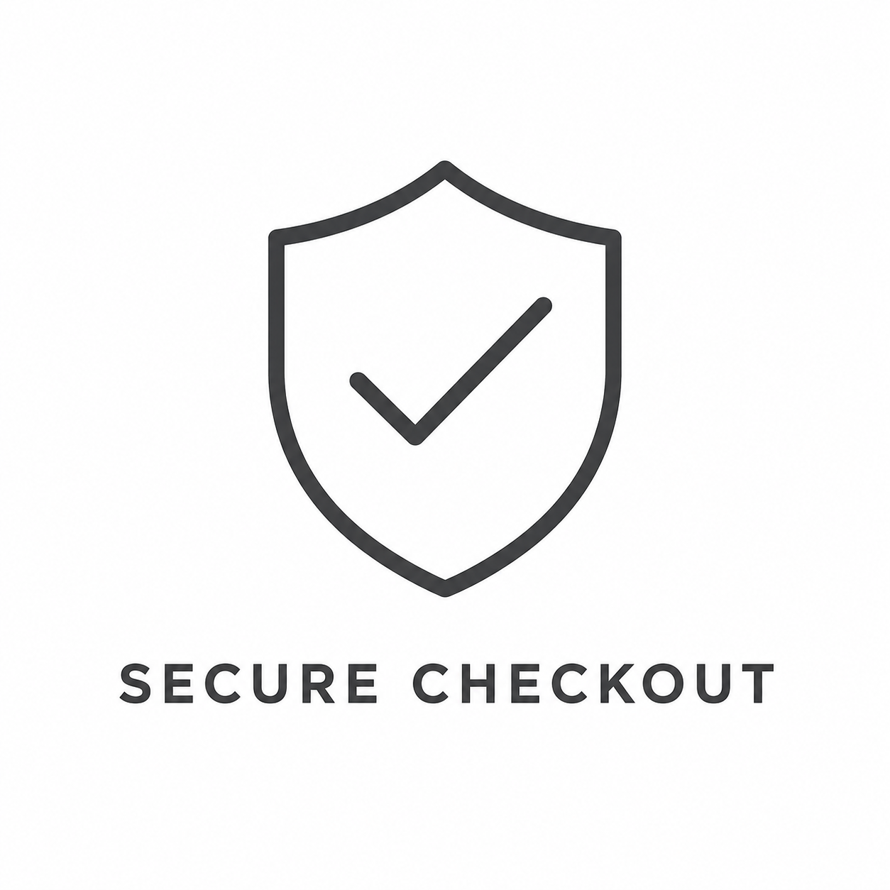 Secure checkout icon with shield and checkmark on a white background